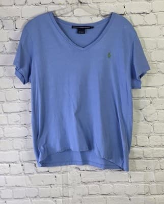 Ralph Lauren Sport Women's Large Blue V-Neck T-Shirt - Thumbnail 2