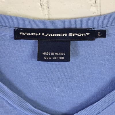 Ralph Lauren Sport Women's Large Blue V-Neck T-Shirt - Thumbnail 3