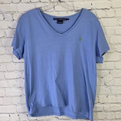 Ralph Lauren Sport Women's Large Blue V-Neck T-Shirt - Image 1