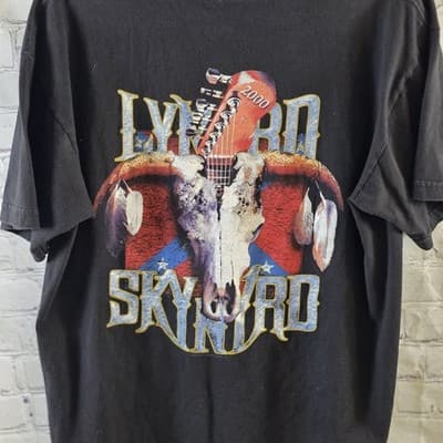Lynyrd Skynyrd 2000 Men's Large Black Band Eagle Cow Skull T-Shirt - Thumbnail 7