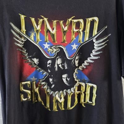 Lynyrd Skynyrd 2000 Men's Large Black Band Eagle Cow Skull T-Shirt - Thumbnail 2