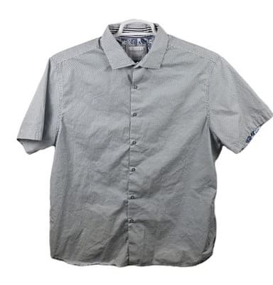 Denim & Flower Men's XL White with Blue Flower Pattern Short Sleeve Shirt - Image 1