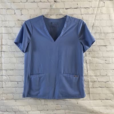 Figs Women’s Medium Blue Casma V-Neck 3 Pocket Scrub Top PW1000 - Image 1
