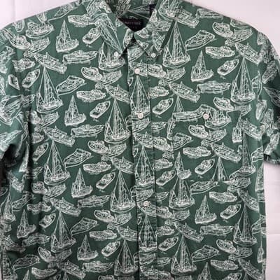 Roundtree & Yorke Men's Large Green Boat Designs Short Sleeve Button Up Shirt - Thumbnail 2