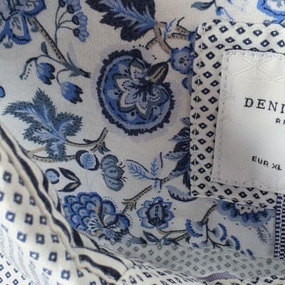 Denim & Flower Men's XL White with Blue Flower Pattern Short Sleeve Shirt - Thumbnail 5