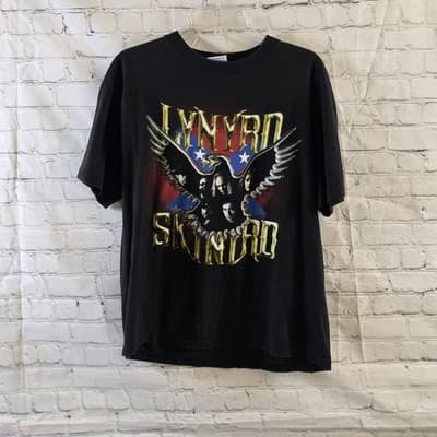 Lynyrd Skynyrd 2000 Men's Large Black Band Eagle Cow Skull T-Shirt - Image 1