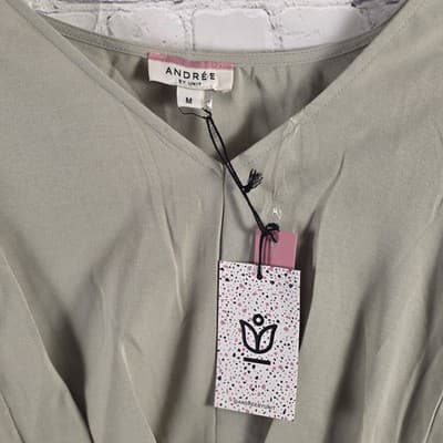 Andree By Unit Women Medium Olive Green V-Neck 3/4 Sleeve Blouse - Thumbnail 3