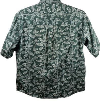 Roundtree & Yorke Men's Large Green Boat Designs Short Sleeve Button Up Shirt - Thumbnail 7