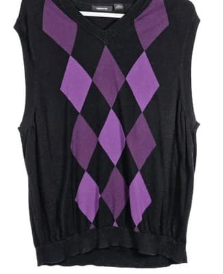Claiborne Men's 3XL Charcoal Gray/Purple Argyle V-Neck Sweater - Thumbnail 3