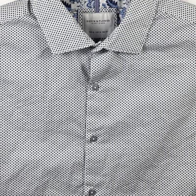 Denim & Flower Men's XL White with Blue Flower Pattern Short Sleeve Shirt - Thumbnail 2