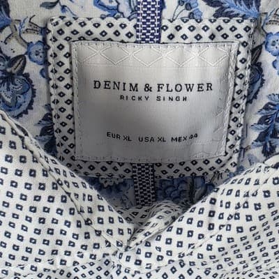 Denim & Flower Men's XL White with Blue Flower Pattern Short Sleeve Shirt - Thumbnail 3