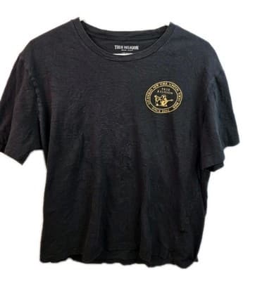 True Religion Men's XL Black Buddha Brand Distressed Short Sleeve T-Shirt - Image 1