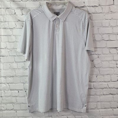Rhone Men's XL White Striped Commuter Nylon Stretch Performance Golf S/S Shirt - Image 1
