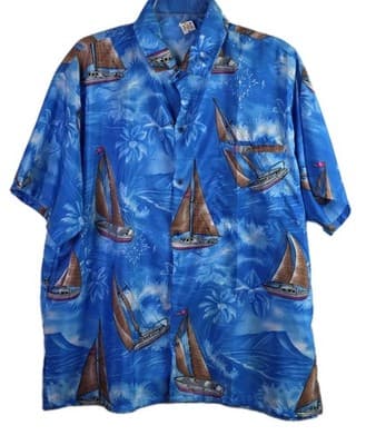 Creations Men's XL Blue Hawaiian Short Sleeve Button Down Shirt - Thumbnail 2