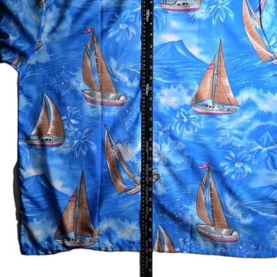 Creations Men's XL Blue Hawaiian Short Sleeve Button Down Shirt - Thumbnail 8