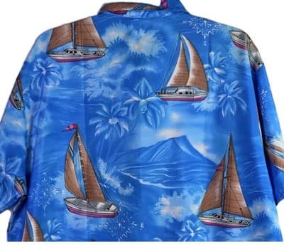 Creations Men's XL Blue Hawaiian Short Sleeve Button Down Shirt - Thumbnail 7