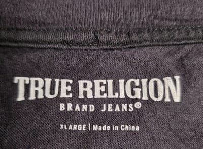 True Religion Men's XL Black Buddha Brand Distressed Short Sleeve T-Shirt - Thumbnail 3