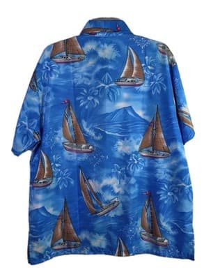 Creations Men's XL Blue Hawaiian Short Sleeve Button Down Shirt - Thumbnail 6