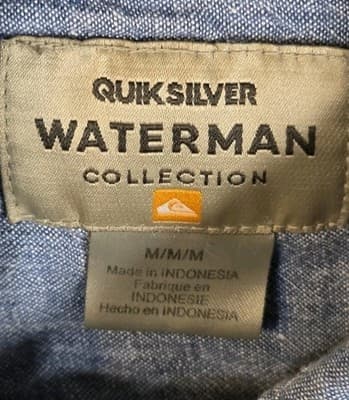 Quiksilver Waterman Mens Medium Blue Long Sleeve Button Up Shirt - Thumbnail 4