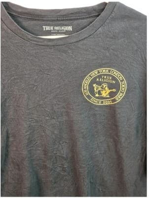 True Religion Men's XL Black Buddha Brand Distressed Short Sleeve T-Shirt - Thumbnail 2