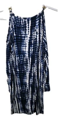 Michael Kors Women’s Medium White Tie Dye Chain Strap Cold Shoulder Dress - Thumbnail 3