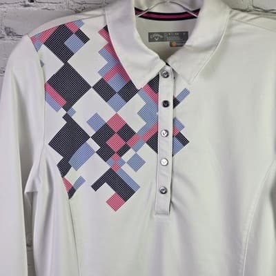 Callaway Adult Small White Geometric Opti Dri Stretch S/S Polo Shirt - Image 1