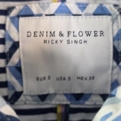 Denim & Flower Men's Small Blue Floral Short Sleeve Shirt - Thumbnail 3