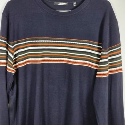 Murano Modern Preformance Men's XL Navy Blue Embroidered Long Sleeve Sweater - Thumbnail 2