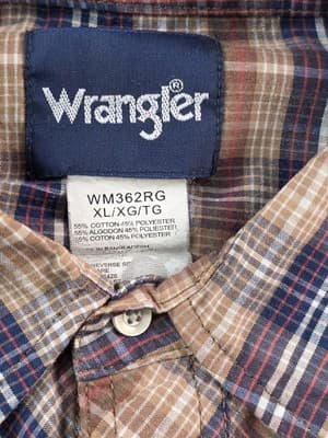 Wrangler Western Shirt XL Brown Plaid Brush Pearl Snap Shirt - Thumbnail 3