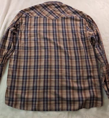 Wrangler Western Shirt XL Brown Plaid Brush Pearl Snap Shirt - Thumbnail 7