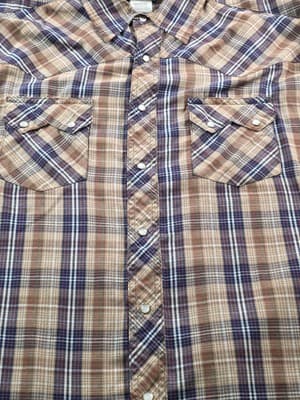 Wrangler Western Shirt XL Brown Plaid Brush Pearl Snap Shirt - Thumbnail 5