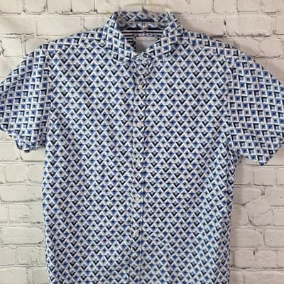 Denim & Flower Men's Small Blue Floral Short Sleeve Shirt - Thumbnail 2