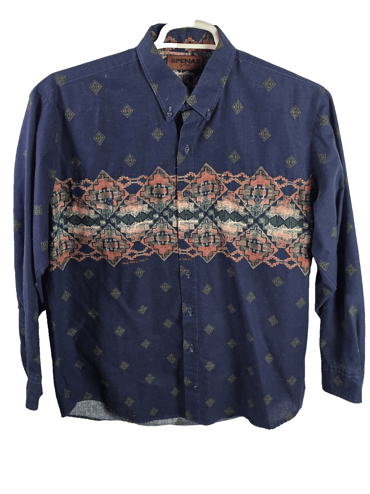 Vintage XXL Peña by Roper Southwest Yaqui Native Print Western Button Up Shirt - Image 1