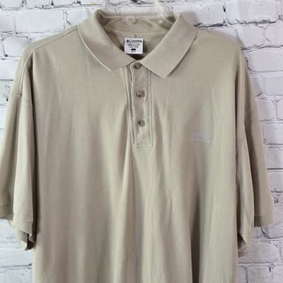 Vintage Columbia Polo Shirt Mens XL Extra Large Beige Cotton Short Sleeve 90s - Image 1