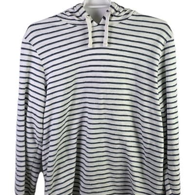 Marine Layer Men’s XL Ivory Blue Striped Long Sleeve Hoodie - Image 1