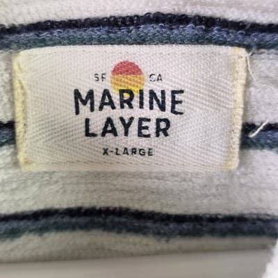 Marine Layer Men’s XL Ivory Blue Striped Long Sleeve Hoodie - Thumbnail 3