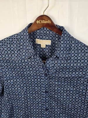 Michael Kors Size Small Blue & White Long Sleeve Blouse - Thumbnail 2