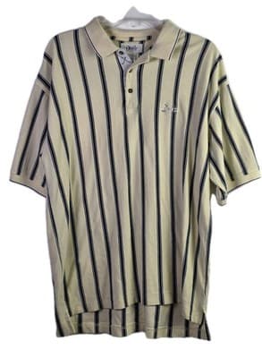 Vtg Izod Club Men's Large Yellow Striped Short Sleeve Golf Polo Shirt - Image 1