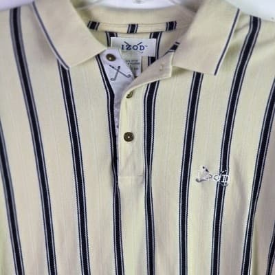Vtg Izod Club Men's Large Yellow Striped Short Sleeve Golf Polo Shirt - Thumbnail 2