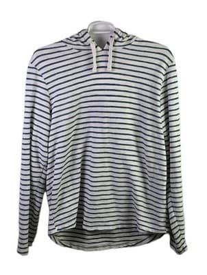 Marine Layer Men’s XL Ivory Blue Striped Long Sleeve Hoodie - Thumbnail 2