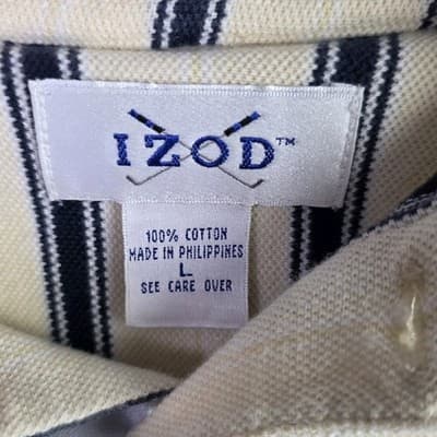 Vtg Izod Club Men's Large Yellow Striped Short Sleeve Golf Polo Shirt - Thumbnail 4