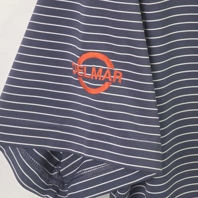Peter Millar Men's Large Blue Striped Delmar CC Short Sleeve Golf Polo Shirt - Thumbnail 7