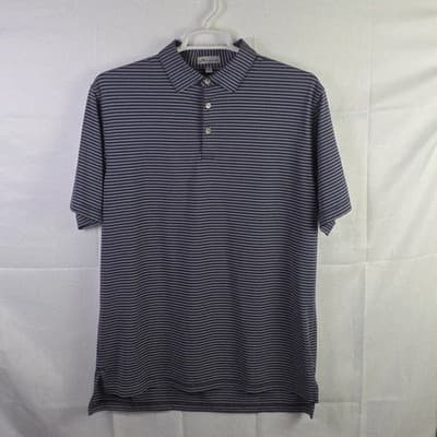 Peter Millar Men's Large Blue Striped Delmar CC Short Sleeve Golf Polo Shirt - Thumbnail 9