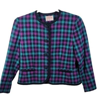 Pendleton Houndstooth Women's Size 12 Wool Blazer Usa - Image 1
