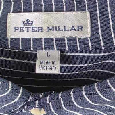Peter Millar Men's Large Blue Striped Delmar CC Short Sleeve Golf Polo Shirt - Thumbnail 3