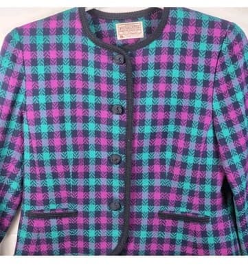 Pendleton Houndstooth Women's Size 12 Wool Blazer Usa - Thumbnail 2
