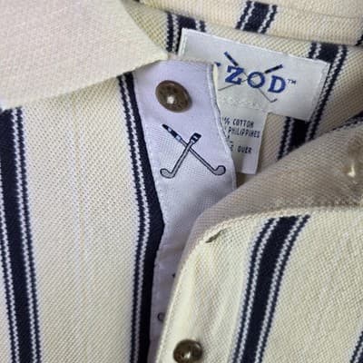 Vtg Izod Club Men's Large Yellow Striped Short Sleeve Golf Polo Shirt - Thumbnail 5