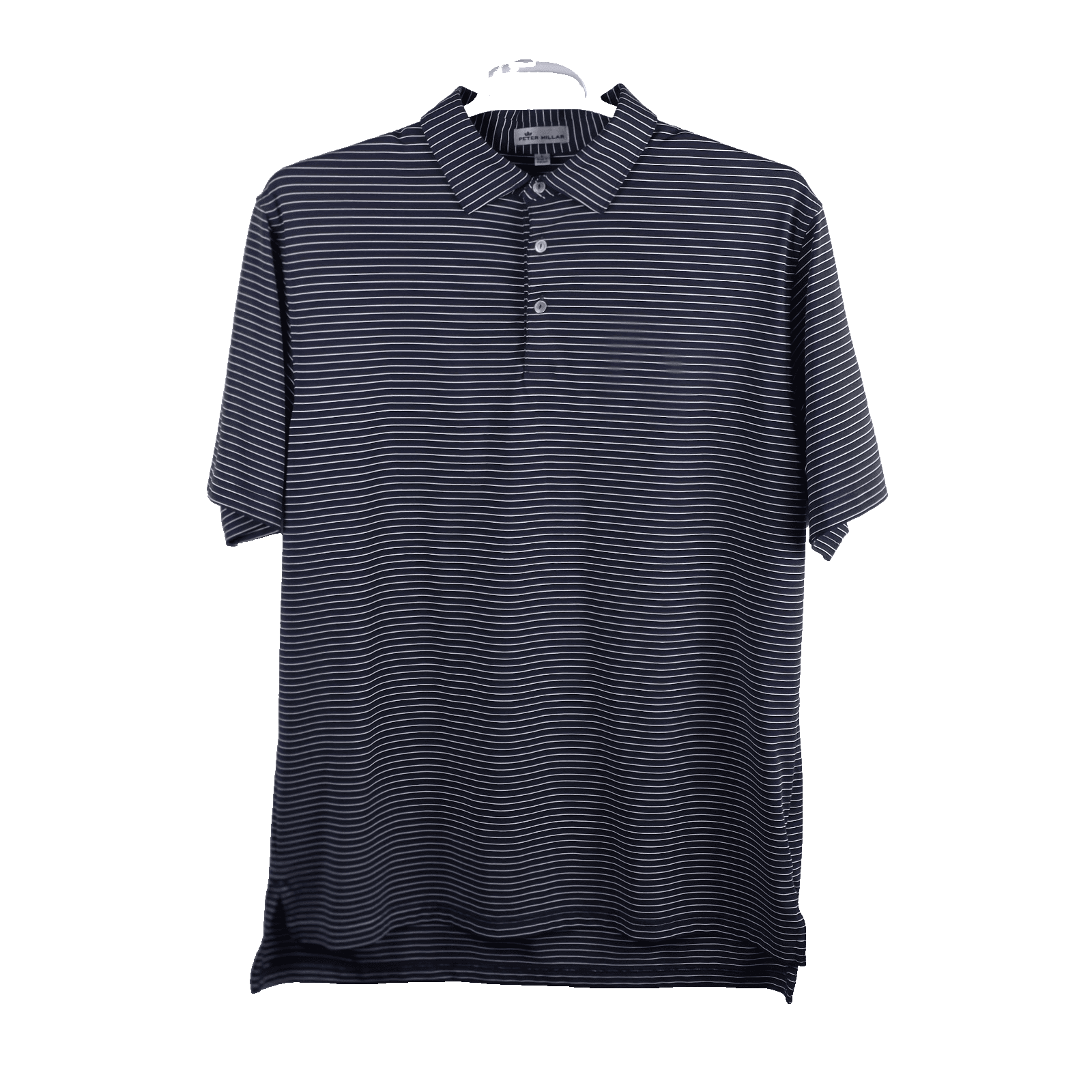 Peter Millar Men's Large Blue Striped Delmar CC Short Sleeve Golf Polo Shirt - Image 1
