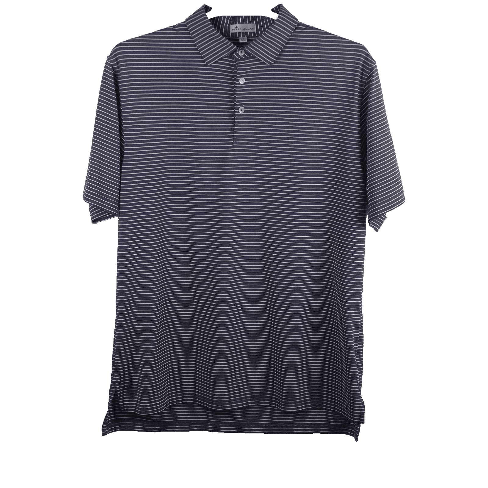 Peter Millar Men's Large Blue Striped Delmar CC Short Sleeve Golf Polo Shirt - Thumbnail 2