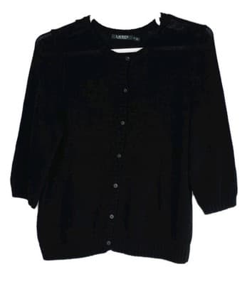 Lauren Ralph Lauren Women’s 1X Black Cable Knit Long Sleeve Cardigan Sweater - Image 1